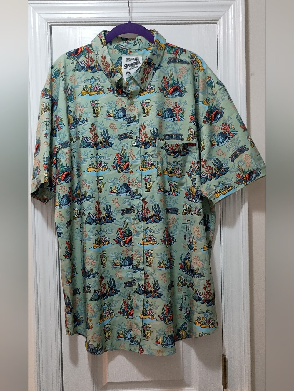RSVLTS SpongeBob Movie Pale Green Movie Themed Print Men's Shirt Size 2XL